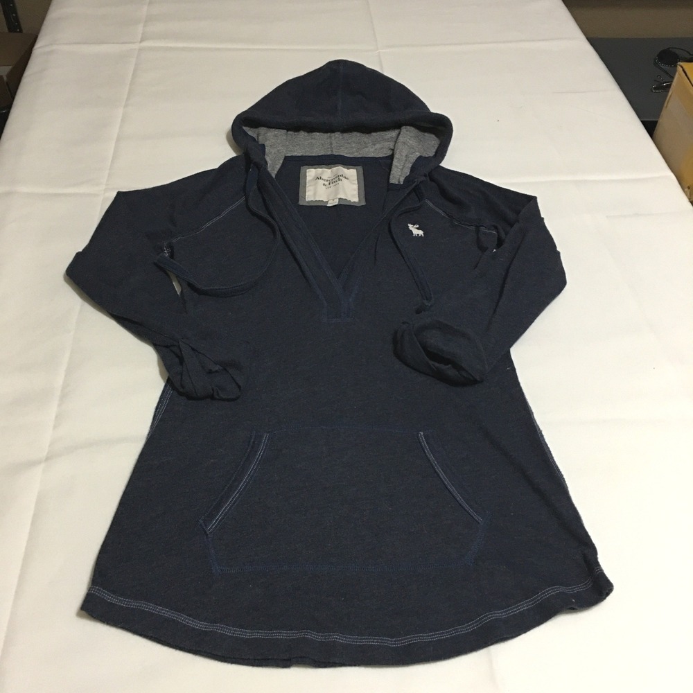 Abercrombie & Fitch Y2K Hoodie Tunic Women Small Navy Blue V-Neck Moose